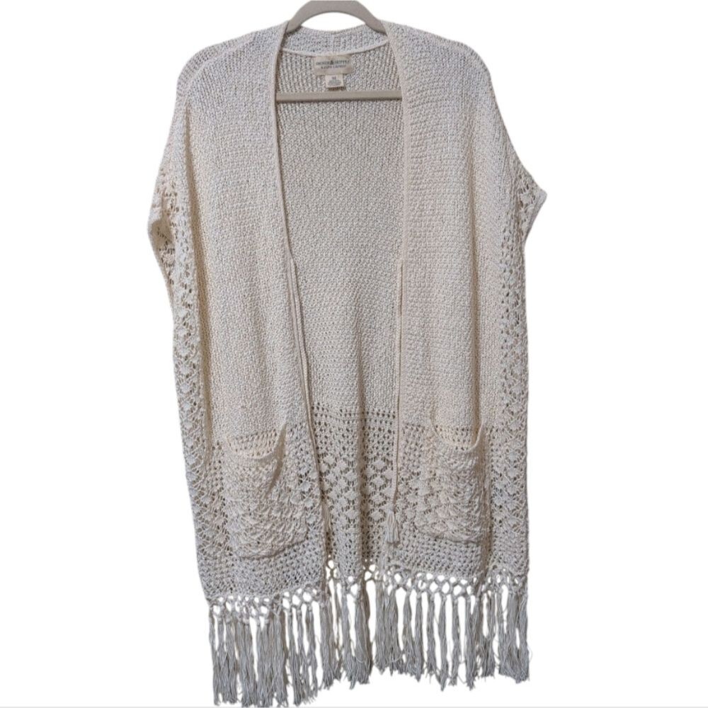 Ralph Lauren Denim & Supply cream crochet open-weave sleeveless long cardigan XS